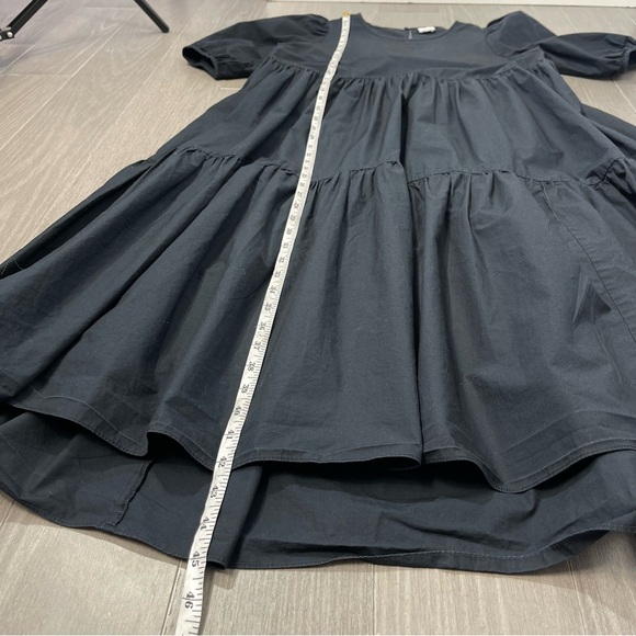 Aritzia Wilfred Rengo Dress Puff Cap Sleeve Tiered Cotton Black Maxi Midi Boho S - Picture 14 of 14